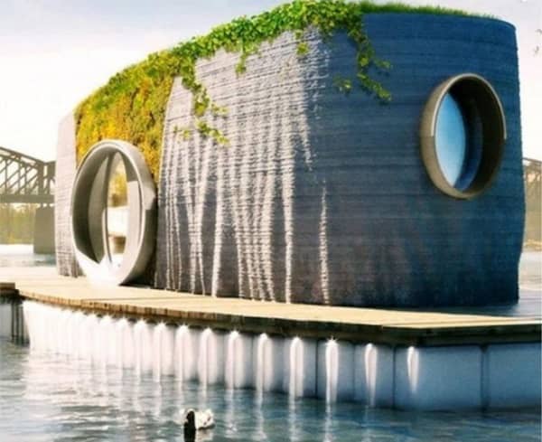Ngôi nhà nổi trên sông được chế tạo bằng công nghệ in bê tông 3D chỉ trong 48 giờ. Ảnh tapchixaydung
